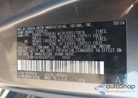 2005 Toyota Tundra Sr5 V8 из США, поврежденный, VIN 5TBRT34165S457542